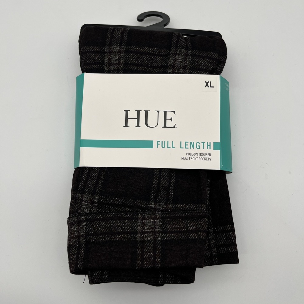 HUE Pull-On Trouser Womens XL Brown Plaid Full Length Straight Leg U24458 8204